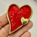 Vintage double heart hand painted pin Red Photo 2