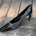 Sesto Meucci  Gray & Black Patent Leather & Shiny Fabric Heels Size 7.5 Photo 1