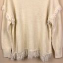 Umgee  Women’s Waffle Knit Fringe Sleeve Hem Detail Mock Neck Cream Sweater Photo 2