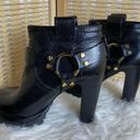 Tory Burch Womens Black Rina Harness Lugged Sole Heeled Ankle Booties Photo 4