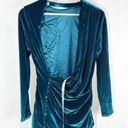 House Of CB  Maroush Velvet Teal Backless Mini Longsleeve Dress Womens Size Large Photo 3