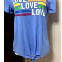 Well Worn  Womens T-Shirt Love Rainbow Blue Graphic Short Sleeve Front Knot M Photo 2