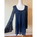 Sequin Hearts XS Blue Lace Long Sleeve Tunic Top with Bell Sleeve Photo 1