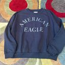 American Eagle Outfitters Charcoal Grey Graphic Logo Crop Crewneck Sweatshirt L Photo 0