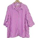 Joan Rivers  Pink Gingham Plaid Boyfriend 3/4 Sleeve Button Down Shirts Size 3X Photo 0