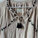 Knox Rose  NWT Women’s Gauze Beige Bohemian Embroidered Tassel Top Size M Photo 3