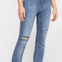 Free People Blue Great Heights Frayed Hem Distressed Skinny Straight Leg Jeans Photo 4