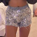 Distressed Sequin Denim Shorts Size 4 Photo 0