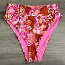 Aerie NWT  High Cut Cheeky Bikini Bottom Floral Rust Red Hot Pink Size Large Photo 0