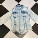 Venus Denim Jean Jacket Zip Up Back Lace Up Detail Corset Stretchy Stone Wash 10 Photo 3