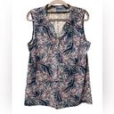 Caribbean Joe  Sleeveless V-Neck Tank Button Down Floral Blue Pink White Medium Photo 0