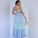 Luxxel NWT  Halter Double Tie-back Backless Green Blue Print Cutout Maxi Dress Photo 1