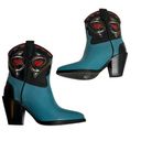 Polo  Ralph Lauren Blue Leather Western Cowboy Boots  Heart Teal multi vachetti 6 Photo 3