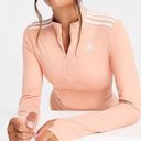 Adidas Training 1/4 zip long sleeve top with three stripe in pink Photo 0