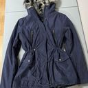 Forever 21 Navy Blue Faux Fur Drawstring Fitted Winter Coat Ski Jacket Size M 💙🖤🤍 Photo 0