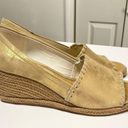 Jack Rogers Metallic Gold Canvas Palmer Espadrille Ripe Heel Wedge Size 9.5 Photo 1