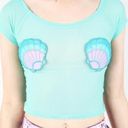 Iron fist NEW!  “MERMAID FOR LIFE” Mesh Crop Top Aqua Seashells Size Large Photo 2