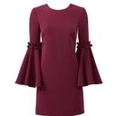 Milly  Cady Shift Dress Women's 10 Wine Long Bell Sleeves Short Length Crepe RTR Photo 14