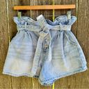 American Eagle  Button Fly Paper Bag High Waist Tie Denim Mom Shorts Size 10 Photo 1