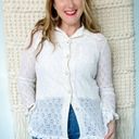 Daisy Vintage 70s  lace ruffle off white wide collar button down blouse size M Photo 13