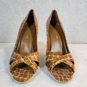 Enzo Angiolini  Womens Shoes 7.5 Orange Leather Giraffe Print Open Toe Pump Heels Photo 5