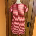 Entro Anthropologie  Red Striped Casual V Neck Dress Photo 12