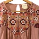 Harper  Blouse Francesca’s Pink Embroidered Medium Floral Long Sleeve Boho Photo 4