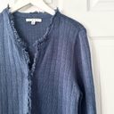 CAbi  Navy Blue Duchess Speckled Confetti Hook Closure Fringe Trim Long Cardigan Photo 6