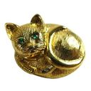 Cookie Lee  Gold Tone Kitty Cat Bobblehead Springy Curled Up Kitten Brooch Pin Photo 0