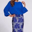 New York & Co. Gabrielle Union Pencil Skirt Floral Jacquard Blue 4 Full Zip Back Photo 1