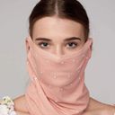 Lele Sadoughi  Peach Iridescent Heart Studded Gaiter Face Mask NEW Photo 3