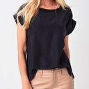 frame denim FRAME tee tank top ruffles muscle tank black crewneck oversized Photo 0