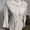 Dress Barn  Vintage 100% Linen Fit Bodice Button Down shirt pocket blouse V-neck collar summer Beach travel vacation office rustic prairie boho western Cottage Coastal Western Photo 1