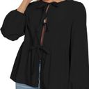 Amazon NWT Tie Front Bow Black Blouse Photo 0