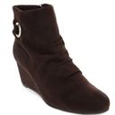 London Fog  Jules Wedge Ankle Boots Rouched Strappy Buckle Brown 6 1/2 Faux Suede Photo 0