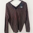 Chaser  Metallic Striped Formal V-neck Blouse Long Sleeves Black/Brown Size Large Photo 0