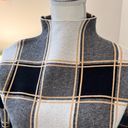 Tahari  Window Pane Plaid Black White Yellow Long Sleeve Mock Neck Sweater L Photo 7