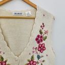 Vintage Floral Sweater Vest Alyssa Brooke Embroidered White Pink Flowers Cotton Size M Photo 2