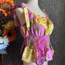 Unique Vintage NTAGE Pink & Yellow Floral Breezy Babe Crop Top MEDIUM  Photo 2