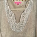 Isaac Mizrahi  NY Size Large Linen Blend Beaded Neck Beach Comfy Tunic Blouse Photo 1