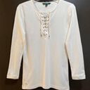 Ralph Lauren Lauren  - Cream Lace Up Stretch Long Sleeve Top Photo 0