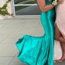 Original Teal Satin Prom Dress Blue Size 8 Photo 3