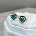 Sterling Silver & Turquoise Heart Shaped Rope Twist Stud Earrings Photo 0