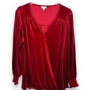 Wonderly  red crush velvet ruched faux wrap long sleeve blouse 1X Photo 0