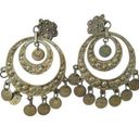 Vintage Arabic Coin Chandelier Earrings Dangle Clip On Oriental Silver Tone Photo 0