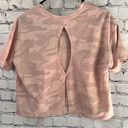 Rae Dunn  Cropped Boxy Active T-Shirt Gym Hair Don’t Care Pink Camo Size Small Photo 3