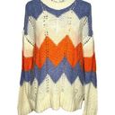 VERO MODA  LARGE Birch Chevron Colorblock Crochet Lightweight Sweater Crewneck Photo 30