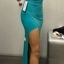 Emerald Sundae Teal Slit Wrap Dress Photo 0