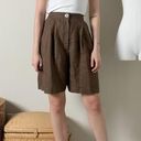 Bermuda vintage 90s brown linen high waisted pleated front  dressy mom shorts Photo 1