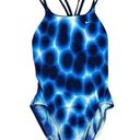 Nike  Hydrastrong Cut-Out Poly RacerBack Strappy One Piece Swimsuit Blue Print 8 Photo 0